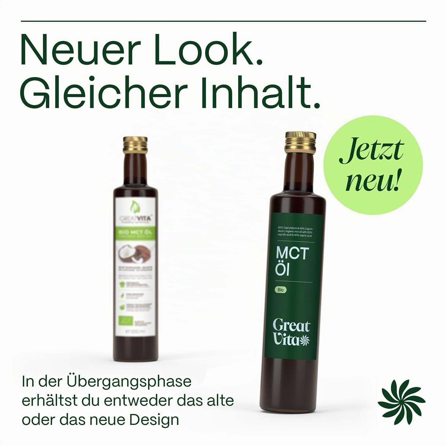 GreatVita Bio MCT Olio a base di olio di cocco 2 x 500 ml | 60% acido caprilico (C8) e 40% acido caprico (C10) acidi grassi | 100% puro olio MCT insapore – senza zucchero, senza OGM