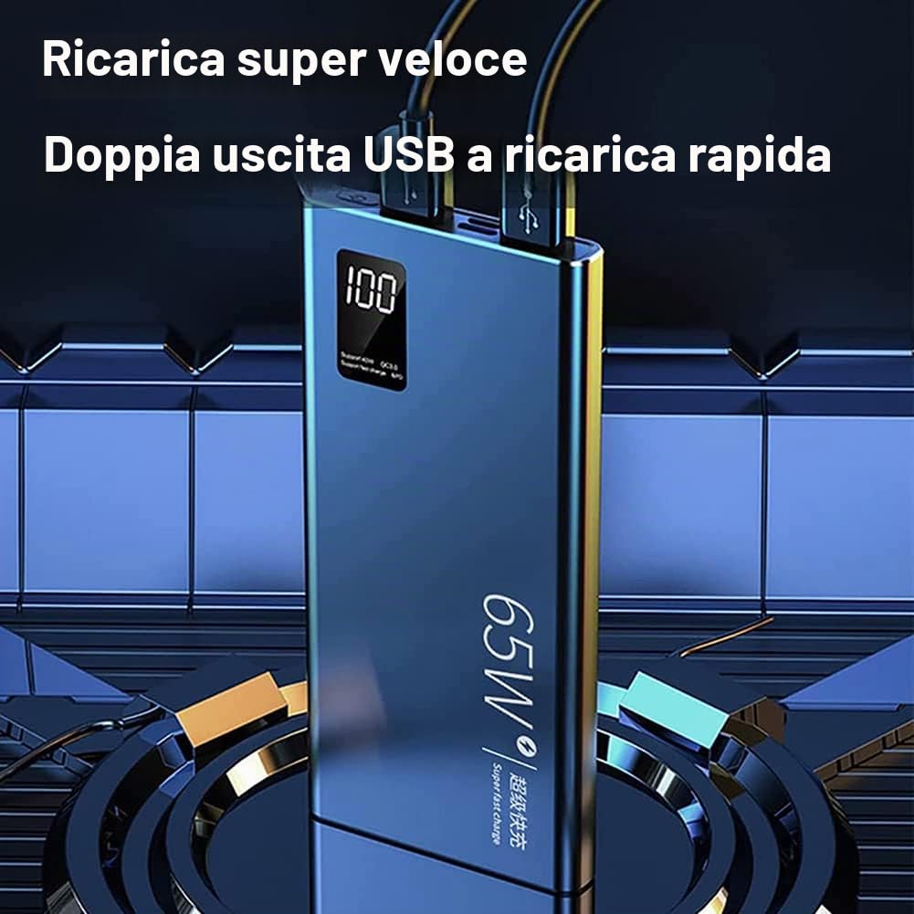 Caricabatterie Portatile 65W 50000Mah Power Bank, PD 20W QC3.0 Batteria Esterna A Ricarica Rapida con Display A LED, Caricabatterie di Emergenza per Cellulari E Altro,50000Mah,30000mah