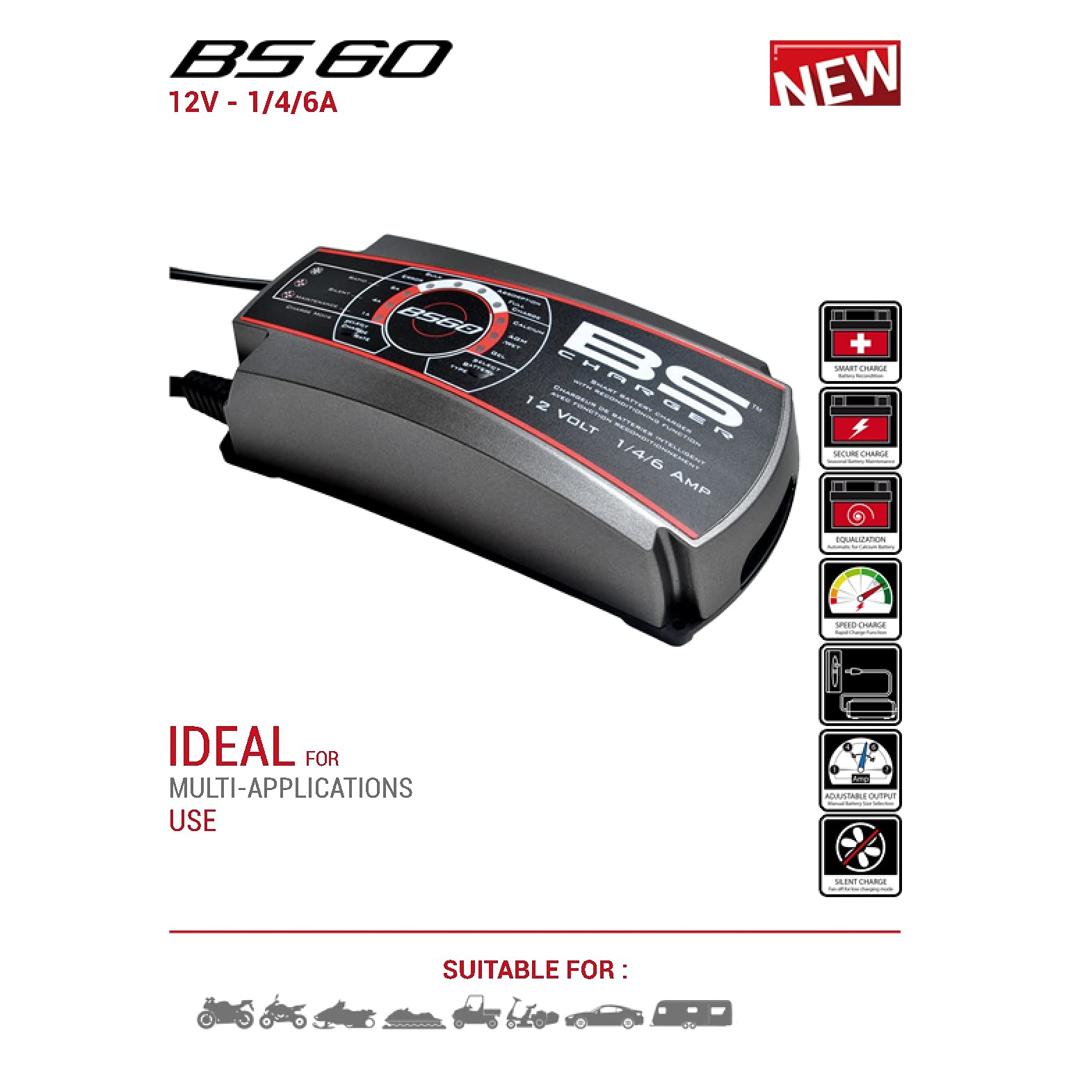 Bs - Chargeur bs bs60 12v 1a/4a/6a - 321924