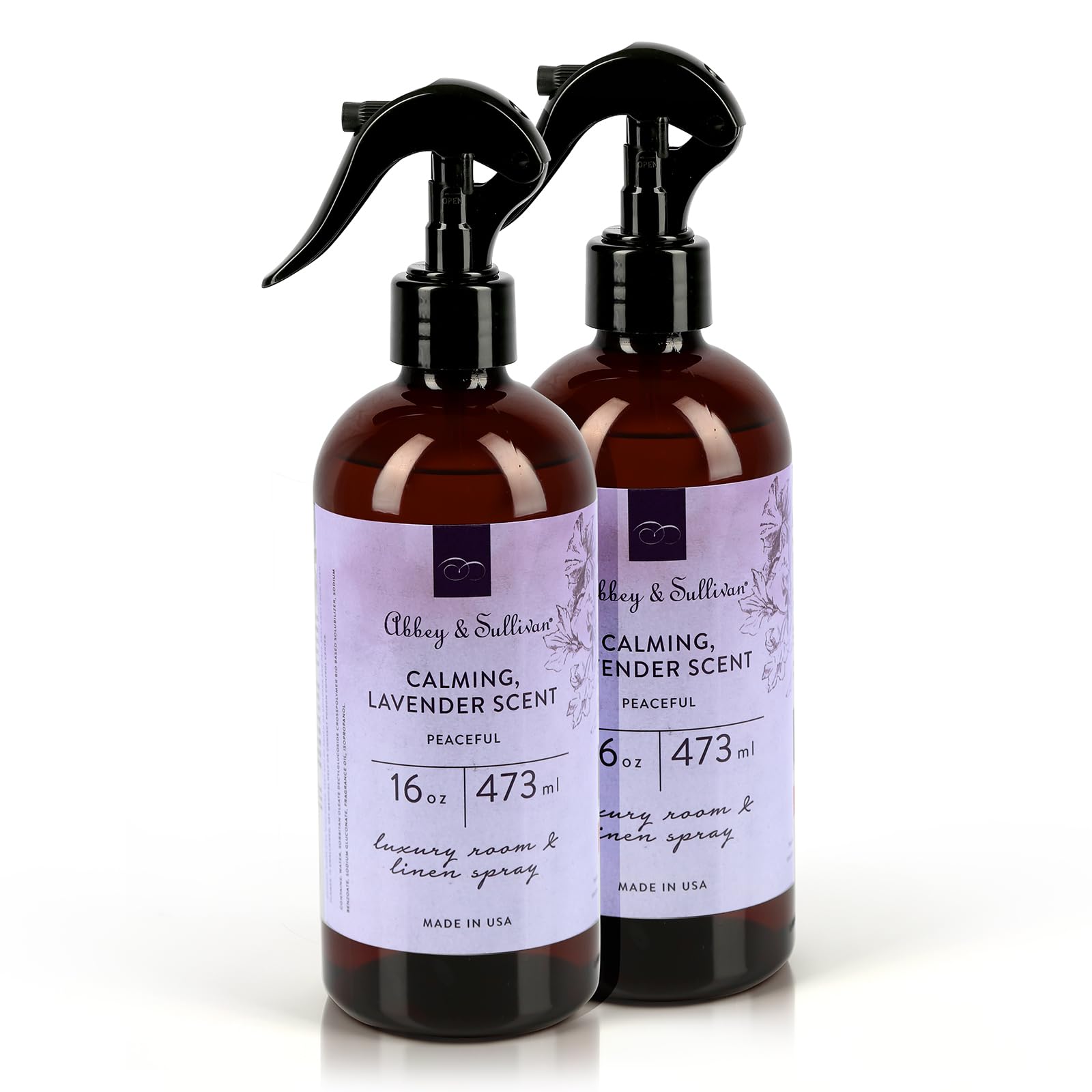 Abbey & Sullivan Linen Spray, Peaceful Lavender, Fabric Freshener and Fragrance Room Spray, Pack of 2, 16 oz
