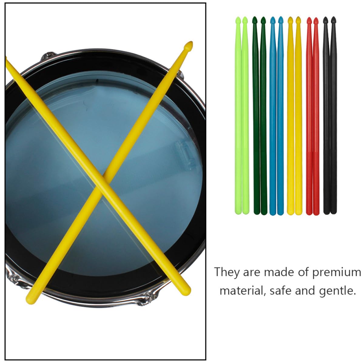 Lot de 5 Paires de Baguettes de Batterie en Nylon Confortables pour Débutants et Garçon et Filles, Accessoires Solide pour Performances en Café et Groupe de Couleur Aléatoire