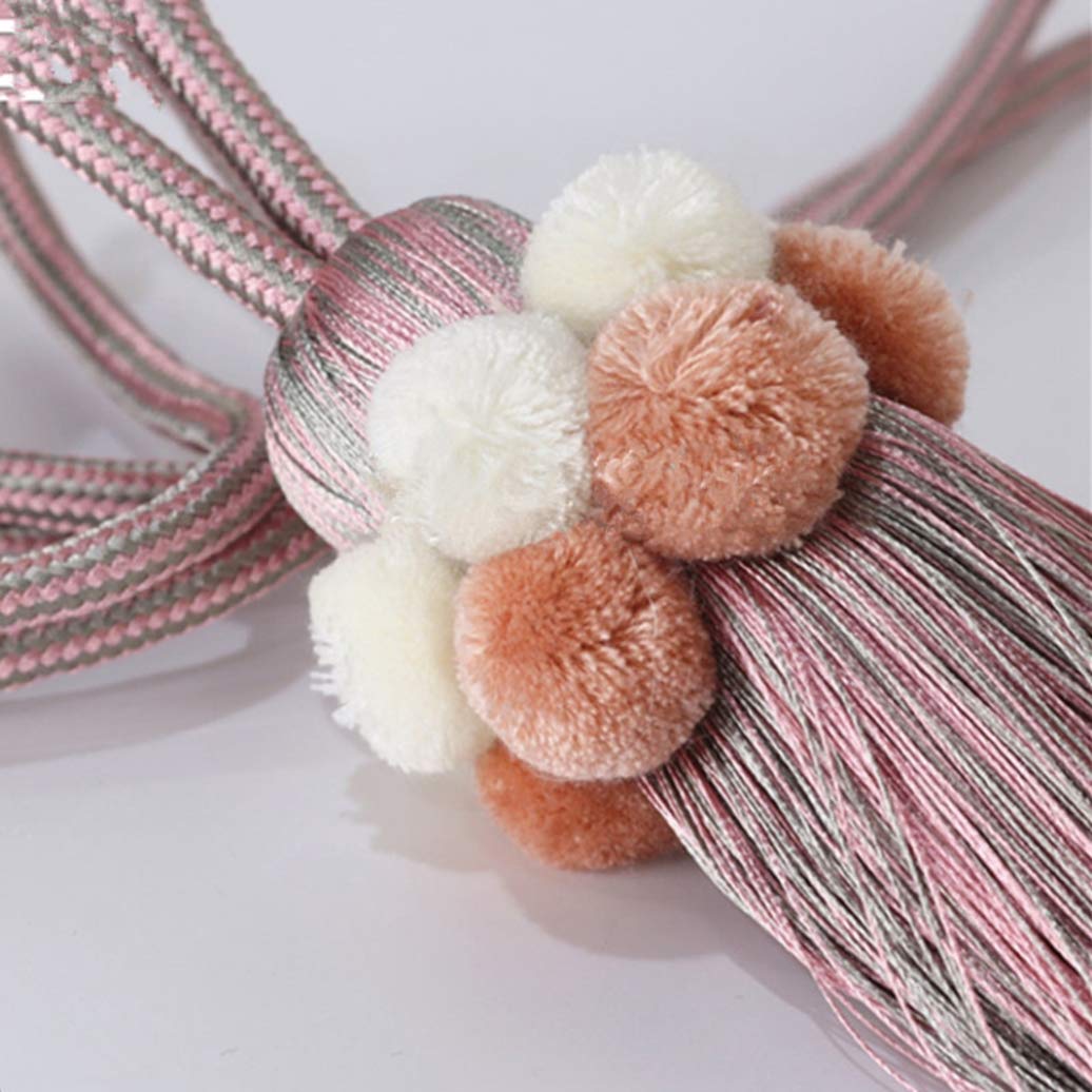 1 paire d'embrasses de rideaux à pompons faites à la main pour chambre de fille, couleur café