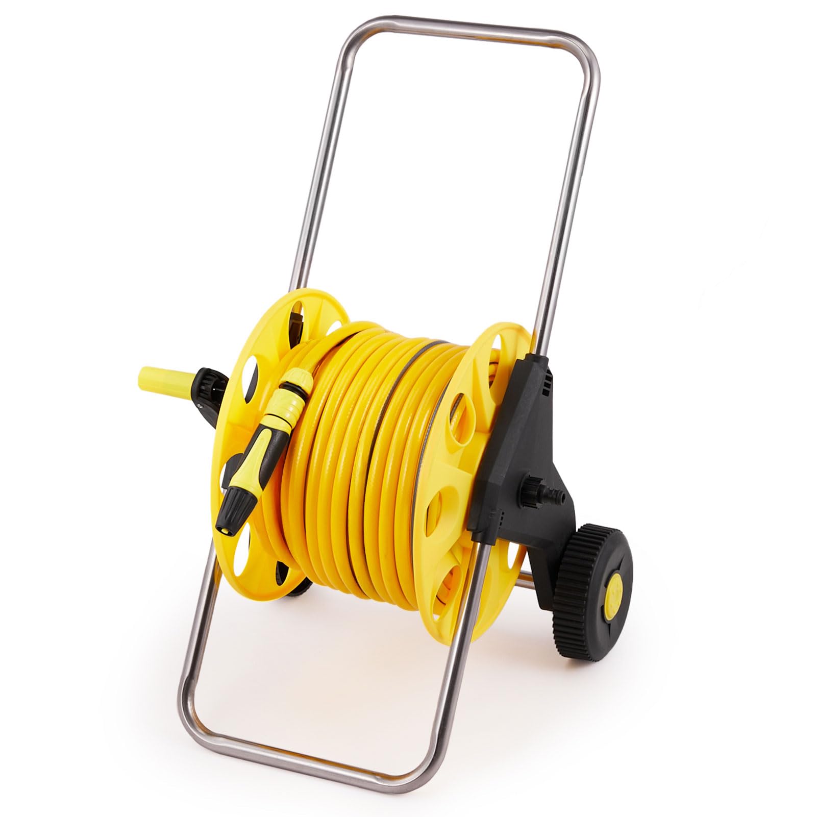 The Fellie Garden Hose Reels Cart with 40M Hosepipe, Portable Hose Pipe Reel for Garden with Water Spray Gun & 2 Wheels, Manual Retractable Outdoor Hose Reel Set for Patio & Car Cleaning