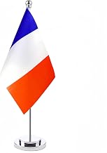 Drapeau de Table France Avec 30cm Baton Métallique Drapeau de Bureau Drapeau de Table Français Drapeau de Table Salle de Conférence Drapeau de Décoration de Bureau 21x14cm