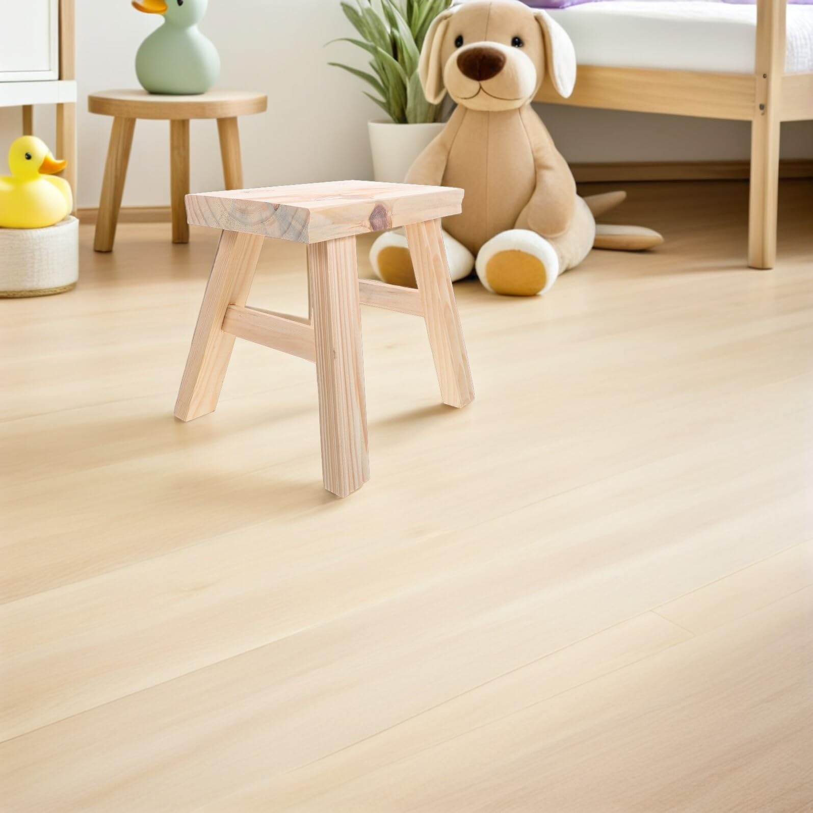 UKCOCO Taburete Infantil de Madera Maciza Pequeño, Beige, Portátil