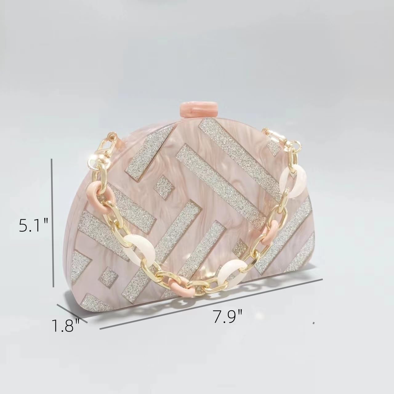 GSYPS Women Acrylic Purses and Handbags Semicircle Acrylic Clutch Unique Crossbody Bag with Chain Party Evening Bag Light Pink