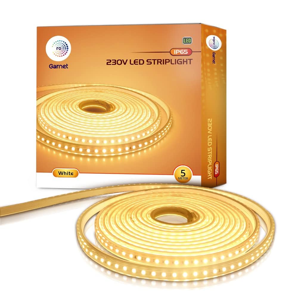 wipro Garnet 5 Meters LED Strip Light| 120 LEDs/mtr | White | IP65-Waterproof | Flexible Rope Light for Outdoor & Indoor D