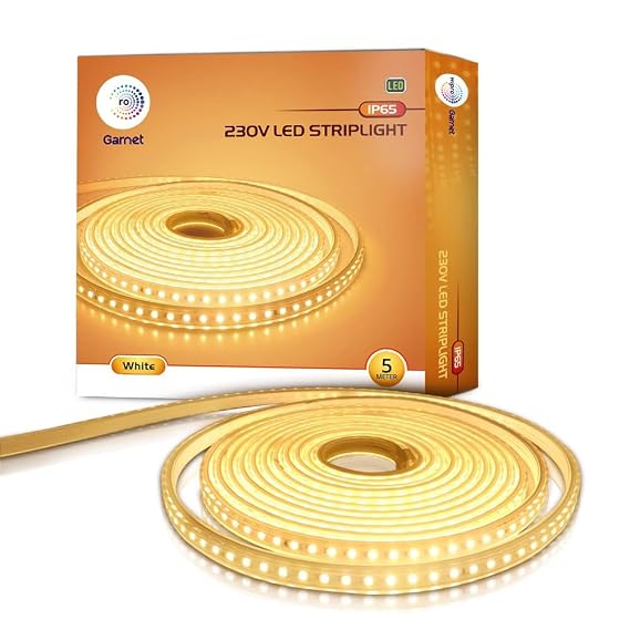 wipro Garnet 5 Meters LED Strip Light| 120 LEDs/mtr | White | IP65-Waterproof | Flexible Rope Light for Outdoor & Indoor Decoration for Diwali, Christmas|Strip for Balcony, False Ceiling|Pack of 1