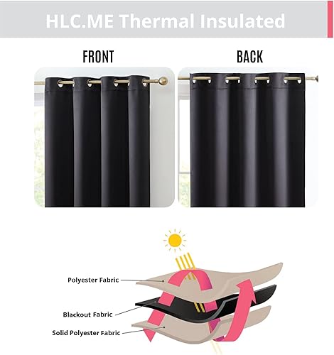 Miniatura 4 de HLC.ME Oxford - Cortinas negras de 72 pulgadas de largo, cortinas negras para dormitorio, absorben el sonido, con aislamiento térmico, paneles