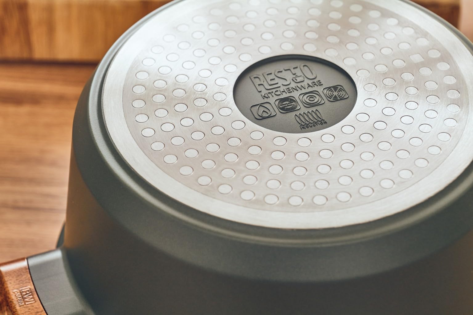 RESTO Olla con tapa de cristal antiadherente de 2,6 l, cacerola de 20 cm de aluminio con tapa, incluye borde de silicona y desagües de doble cara, olla, olla de cocina, para todo tipo de fuegos