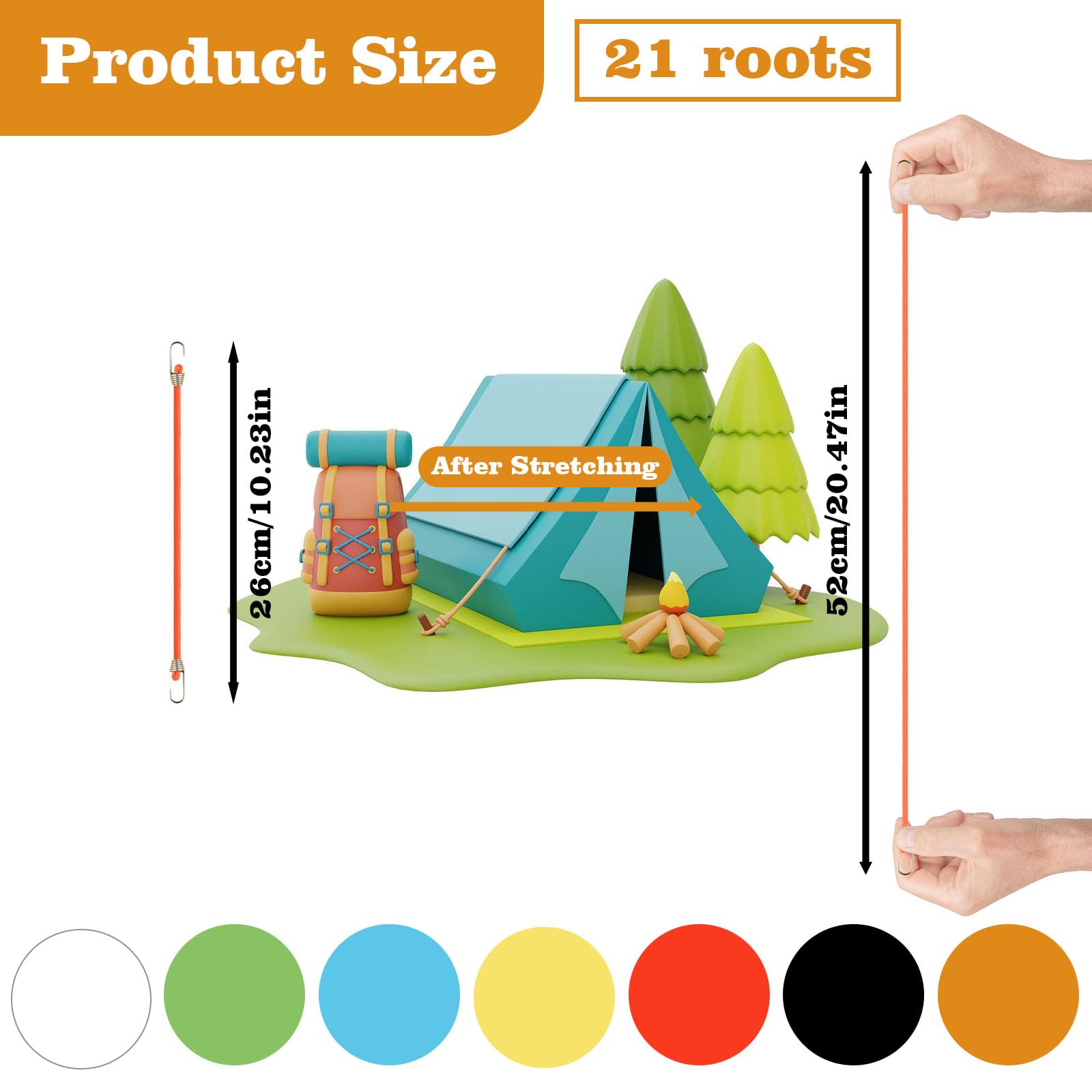 Lot de 21 mini tendeurs élastiques avec crochets, 25,4 cm, réglables et courts, résistants, en caoutchouc multicolore pour bagages, tente, bâche de camping