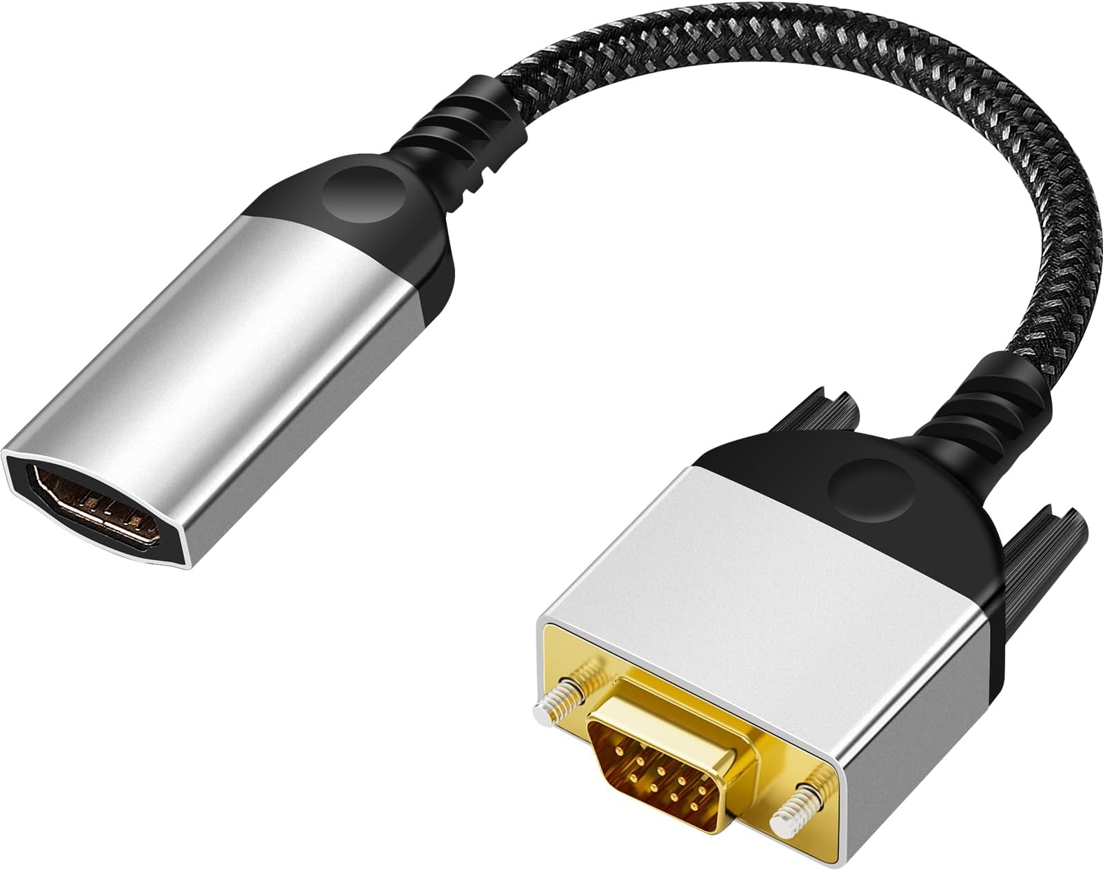 HDMI to VGA Adapter Cable 8 inch Uni-Directional Only,Gold-Plated 1080p@60Hz HDMI Female to VGA Male Braided Cord for PC,Laptop,Monitor,HDTV, Roku, Xbox, PS5