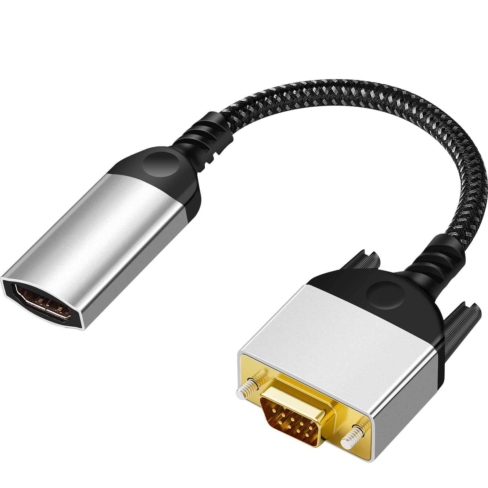 HDMI to VGA Adapter Cable 8 inch Uni-Directional Only,Gold-Plated 1080p@60Hz HDMI Female to VGA Male Braided Cord for PC,Laptop,Monitor,HDTV, Roku, Xbox, PS5