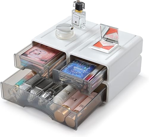 OSteed Cajones de escritorio, organizador de escritorio de plástico, caja de almacenamiento apilable para oficina, escuela y colección del hogar (2