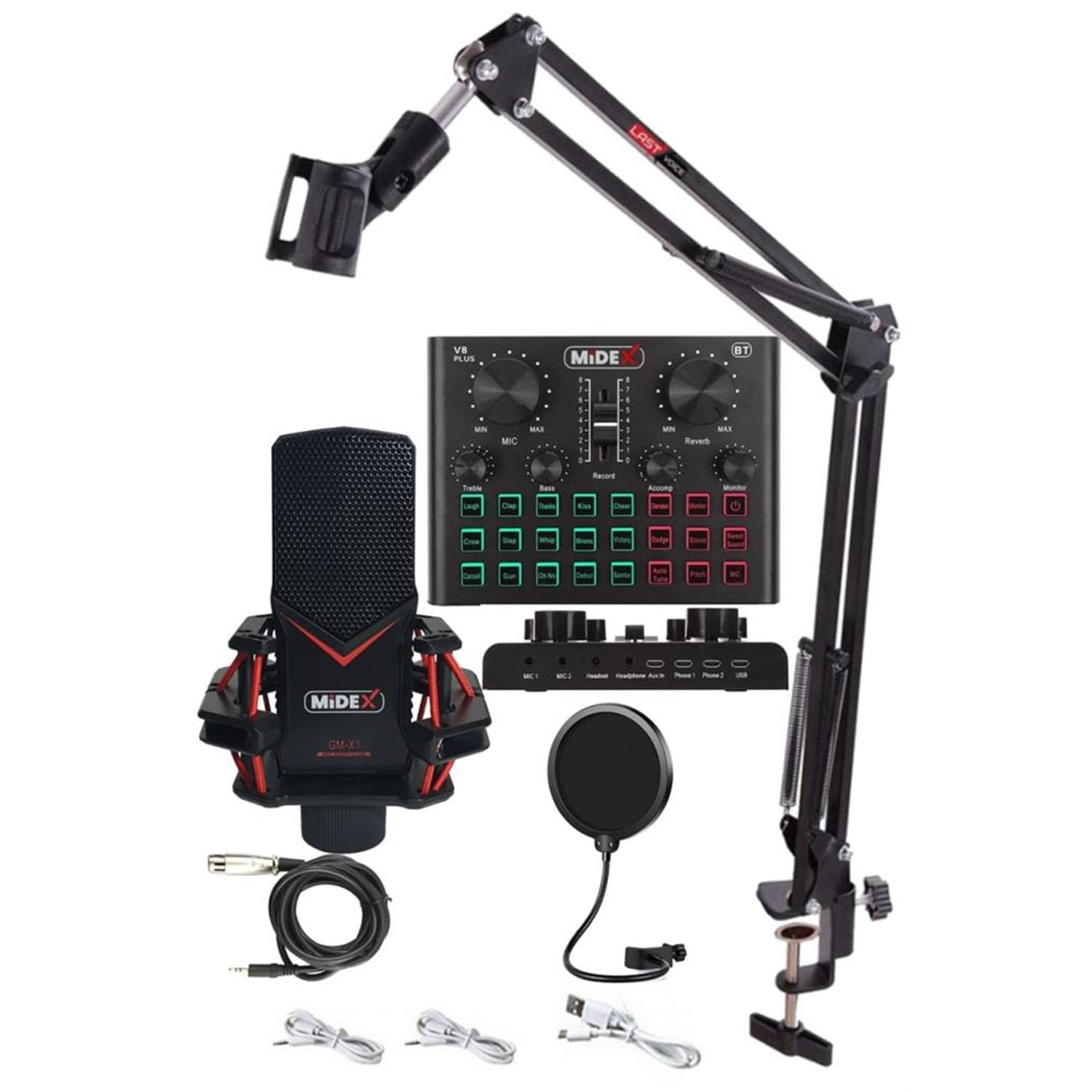 Midex GMX-1 Record Set Condenser Mikrofon Ses Kartı Canlı Yayın Paketi (Telefon ve PC)