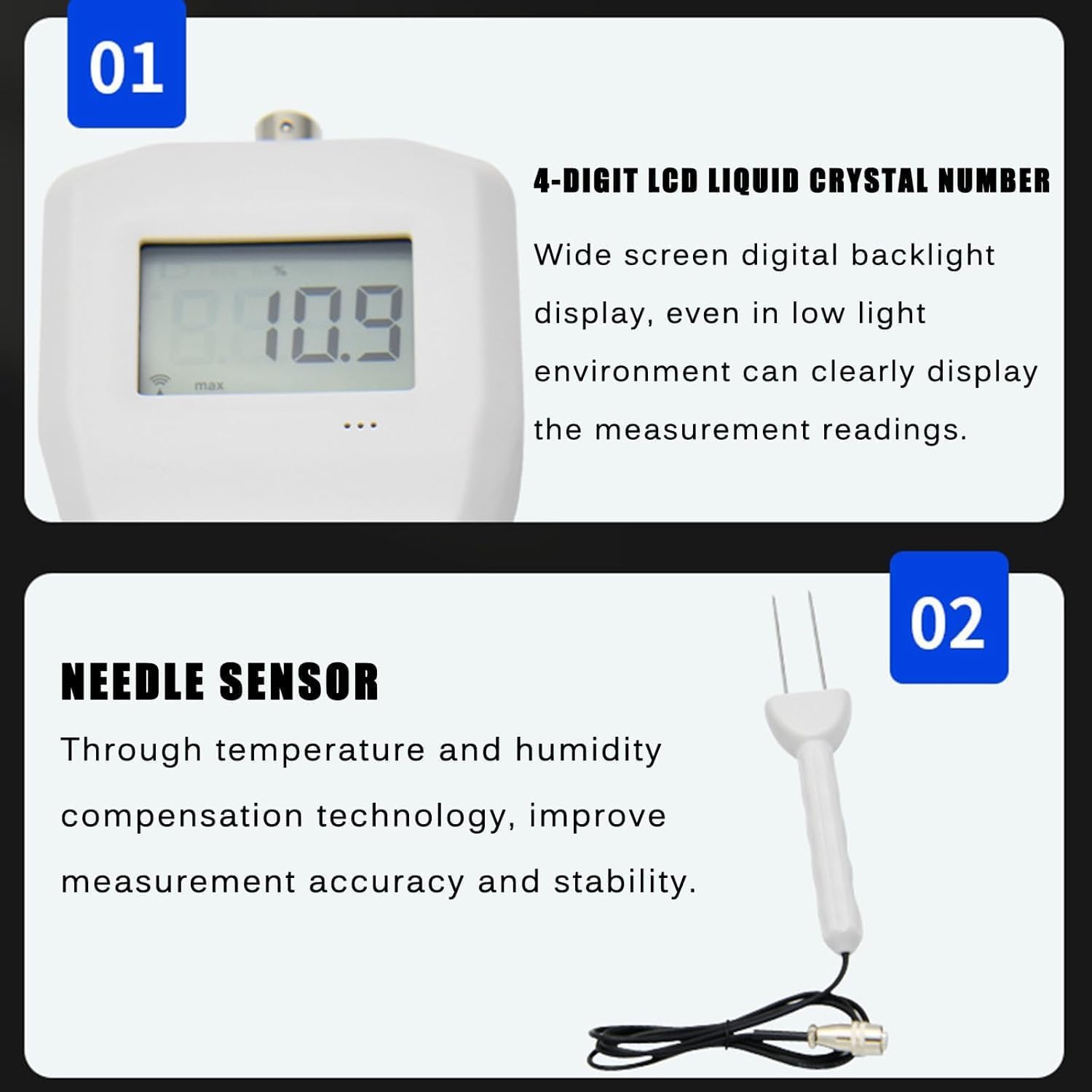 Medidor De Humedad Para Algodón, Medidor De Humedad Textil, Rango De Medición 4~90%, Precisión: ±0,5%, Compacto Y Ligero, Con Pantalla Lcd Retroiluminada, Para Algodón, Husos De Hilo, Textiles De