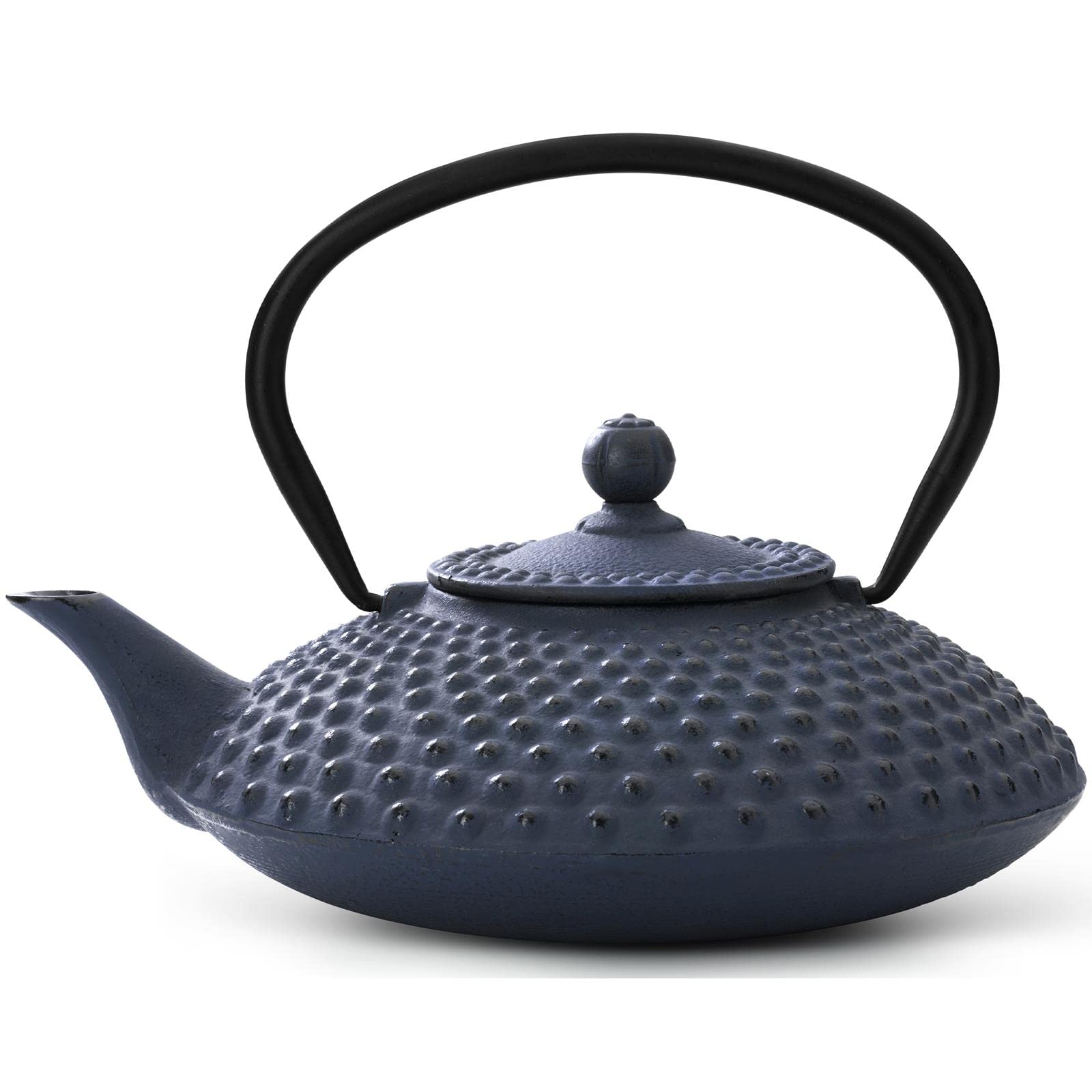 Bredemeijer Teekanne asiatisch Gusseisen Set blau 1.25 Liter mit Edelstahl Tee-Filter Sieb-Einsatz für losen Tee mit Stövchen und Teebecher (2 Tassen)