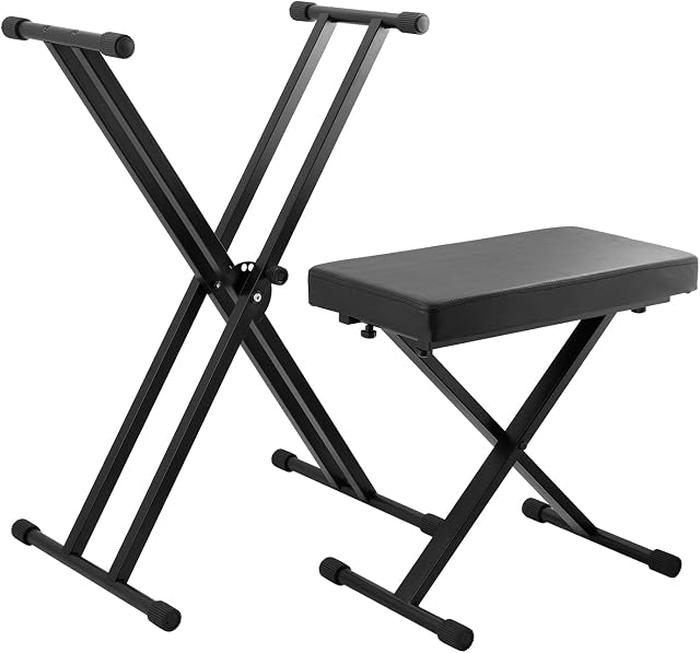TIGER KAP-PK2 Keyboard Stand and Stool Pack Height Adjustable Double Braced X-Frame Keyboard Stand and Piano Stool