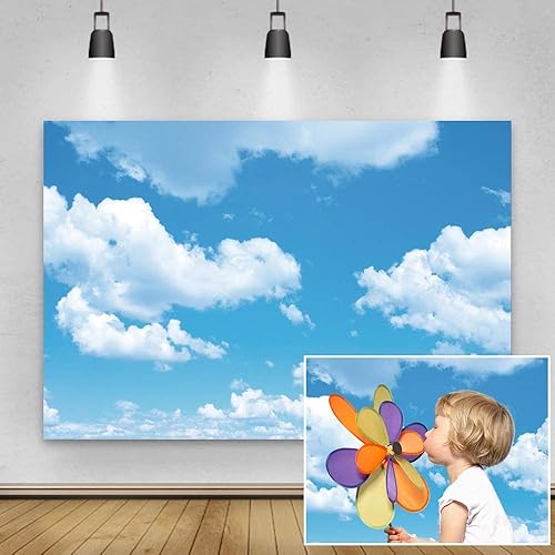 Miniatura 2 de Yeele - Telón de fondo de fotos de cielo azul, nubes blancas de 10 x 8 pies, primavera, sol, cielo, nubes, fondo de fotografía, fondo de fotografía,