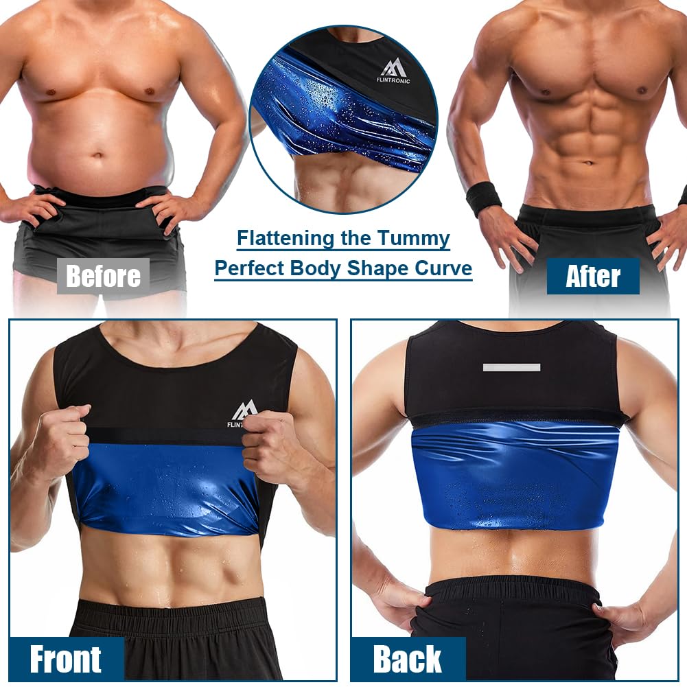 Flintronic Gilet de Sueur de Sauna pour Hommes, Débardeur Sudation Amincissant Ventre, T Shirt Sudation Homme, pour Entraînement Mise Forme, Cardio