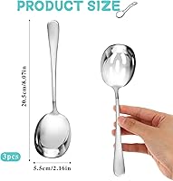 Vista 2 de 3 Pcs Large Serving Spoons Set, Stainless Steel Serving Spoon, Serving Utensil Large Serving Tablespoons Long Handle Soup Spoons, Serving Spoons Set