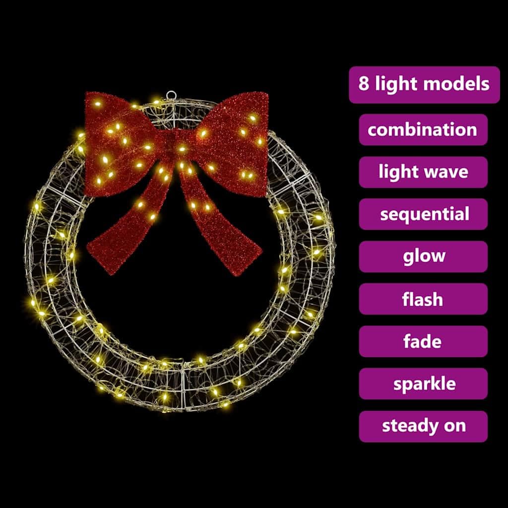 vidaXL Kranz mit 60 LEDs Warmweiß 76 x 76 x 8,5 cm Acryl, Moderne Weihnachtskranz, LED Türdeko, Festliche Dekoration, saisonale Girlande, hübsches Zuhause Display