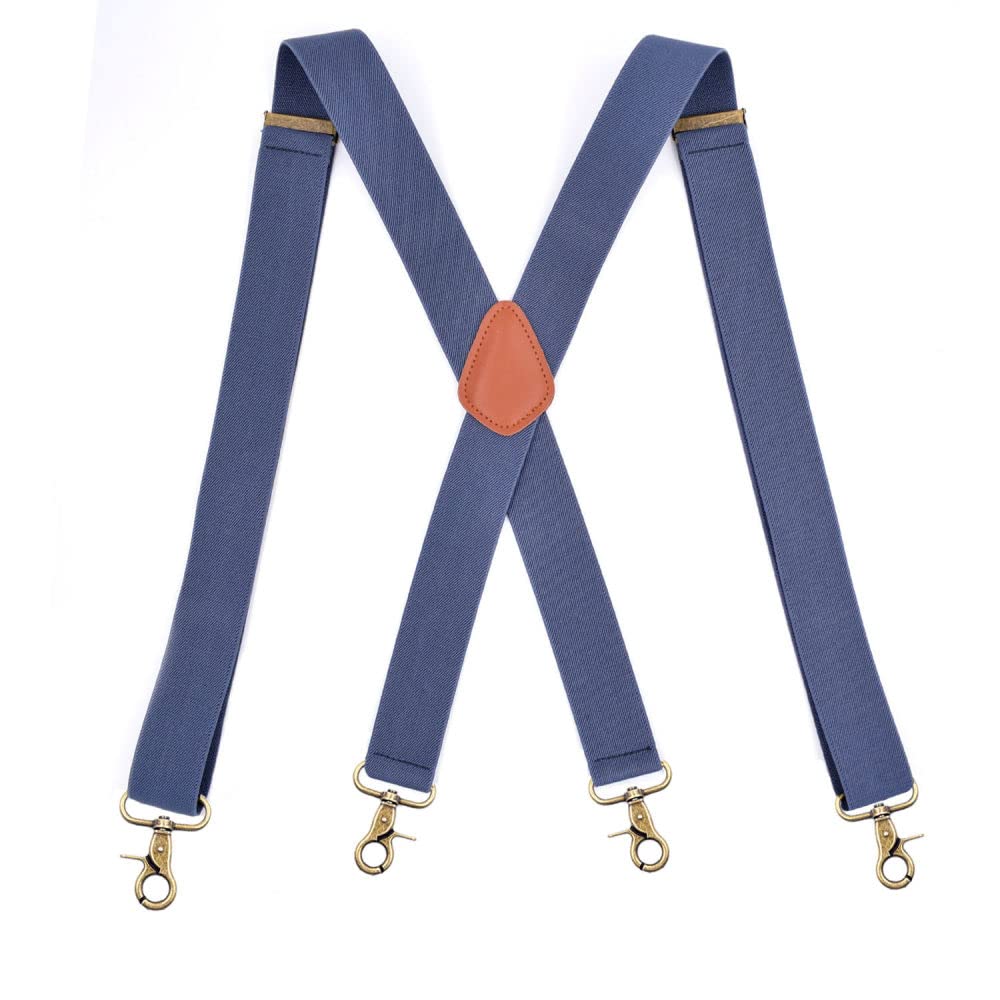 Bretelles pour homme idéales au bureau ou pour un mariage en jean bleu et 4 clips