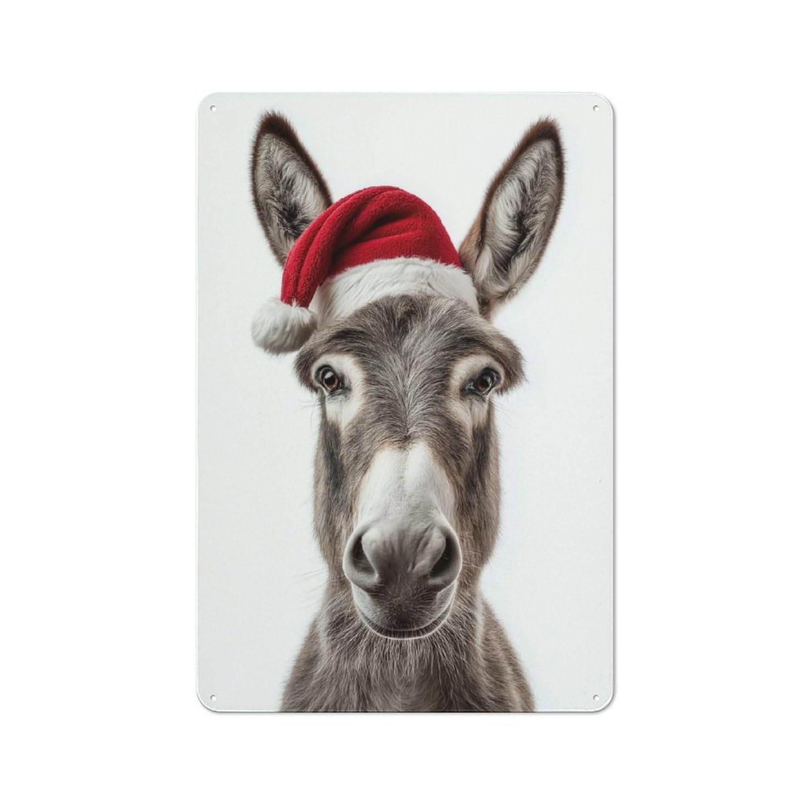 Junmoney Christmas Donkey With Santa Hat Portrait For Man Cave Or Games Room, Retro Metal Plaque 30X20cm, For Metal Sign Collectors, For Garage And Workshop Walls