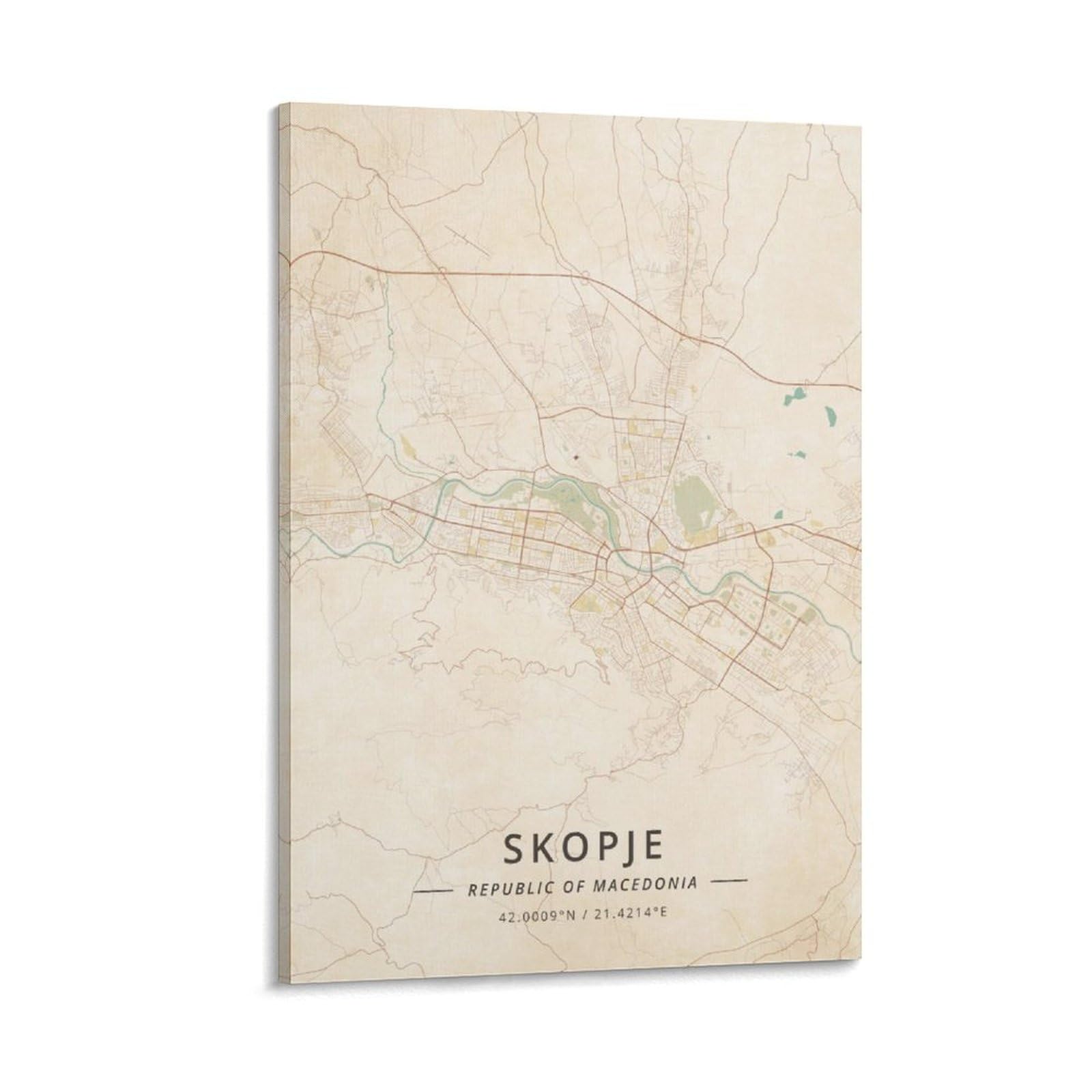 LZTEN Stampa su tela con mappa della Repubblica di Macedonia di Skopje, poster vintage per camera da letto, ufficio, camera da letto, cucina, cornice regalo, 30 x 45 cm