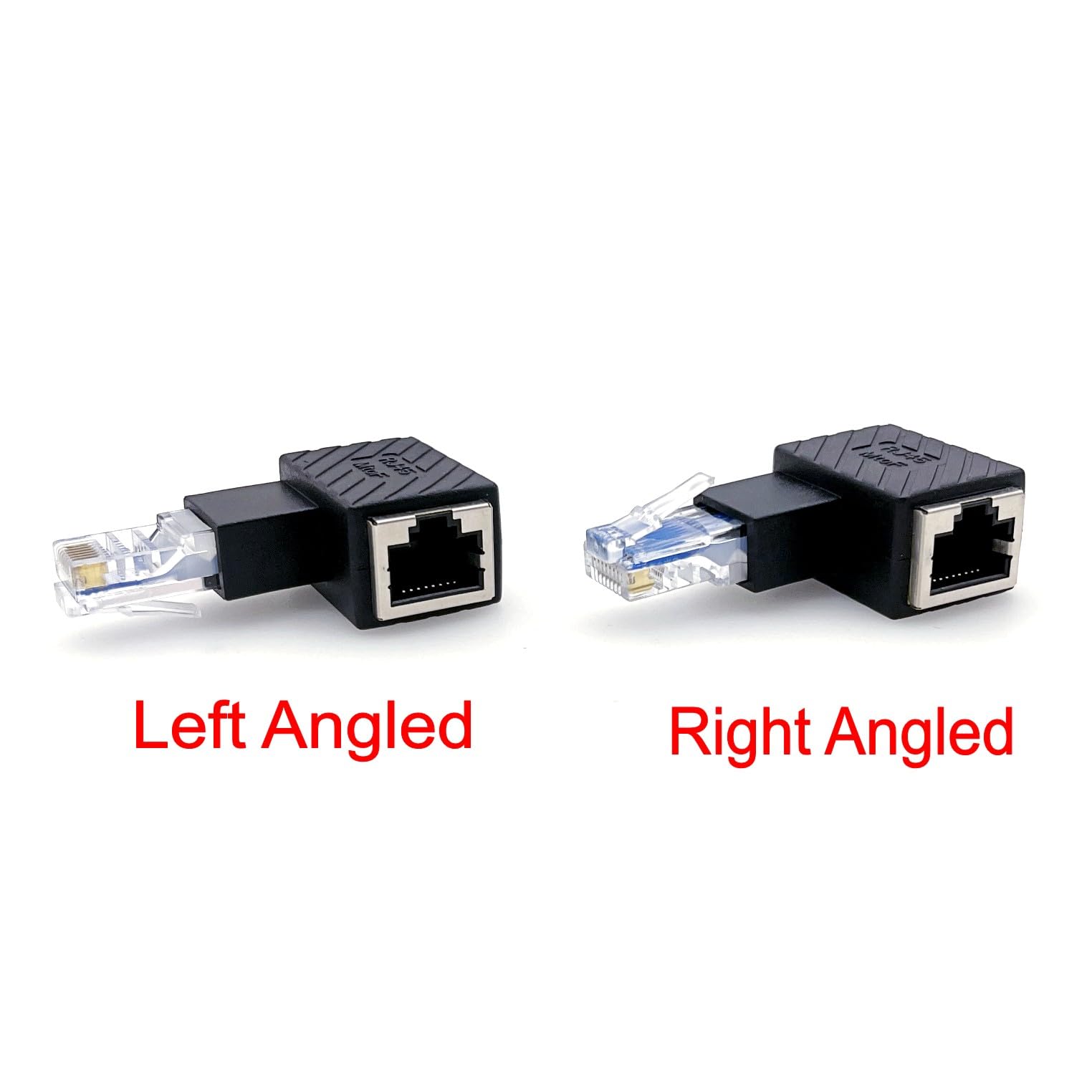 JZK 2pcs, 1x right angled and 1x left angled RJ45 Male Plug to Female Socket Adapter, CAT5 CAT6 Ethernet LAN Adapter - Image 3