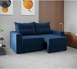 Sofá 2 Lugares Retrátil Lubeck Suede Azul Marinho 140 cm