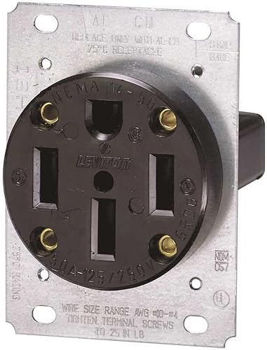 Miniatura 5 de Leviton 279-S00 - Receptáculo de montaje empotrable, 50 A, 125250 V, NEMA 14-50R, 3P, 4W, hoja recta, grado industrial, conexión a tierra, cableado