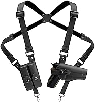 Vista 1 de Funda de hombro general vertical para pistola ajustable de cuero PU para transporte oculto con doble bolsillo para municiones - Compatible