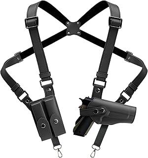 Shoulder Holster General Vertical Gun Holster Adjustable PU Leather for Concealed Carry with Double Magazine Pouch - Fit 1911 Most Kinds of Pistols