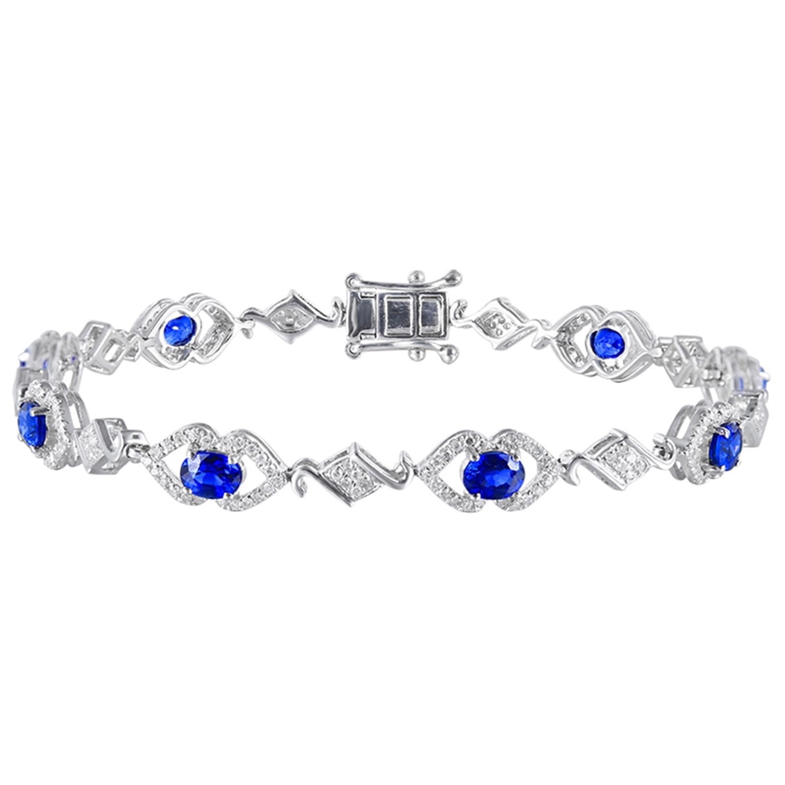 Bracciale Oro Bianco Donna 18k/14k/9k, Bracciale con Zaffiro 2.46ct 16-20 cm con Diamante, Braccialetti Sposa Fidanzati