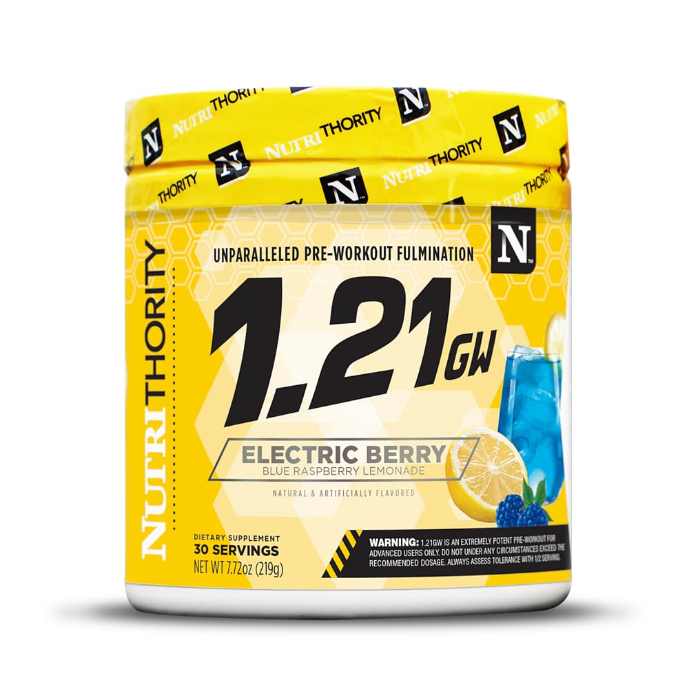 Nutrithority 1.21gw High Stim Pre-Workout, Electric Berry - Strength Gains Powder Energy Supplement - Unparalleled Pumps, Focus, & Drive - Intense Blend of Time Released Caffeine