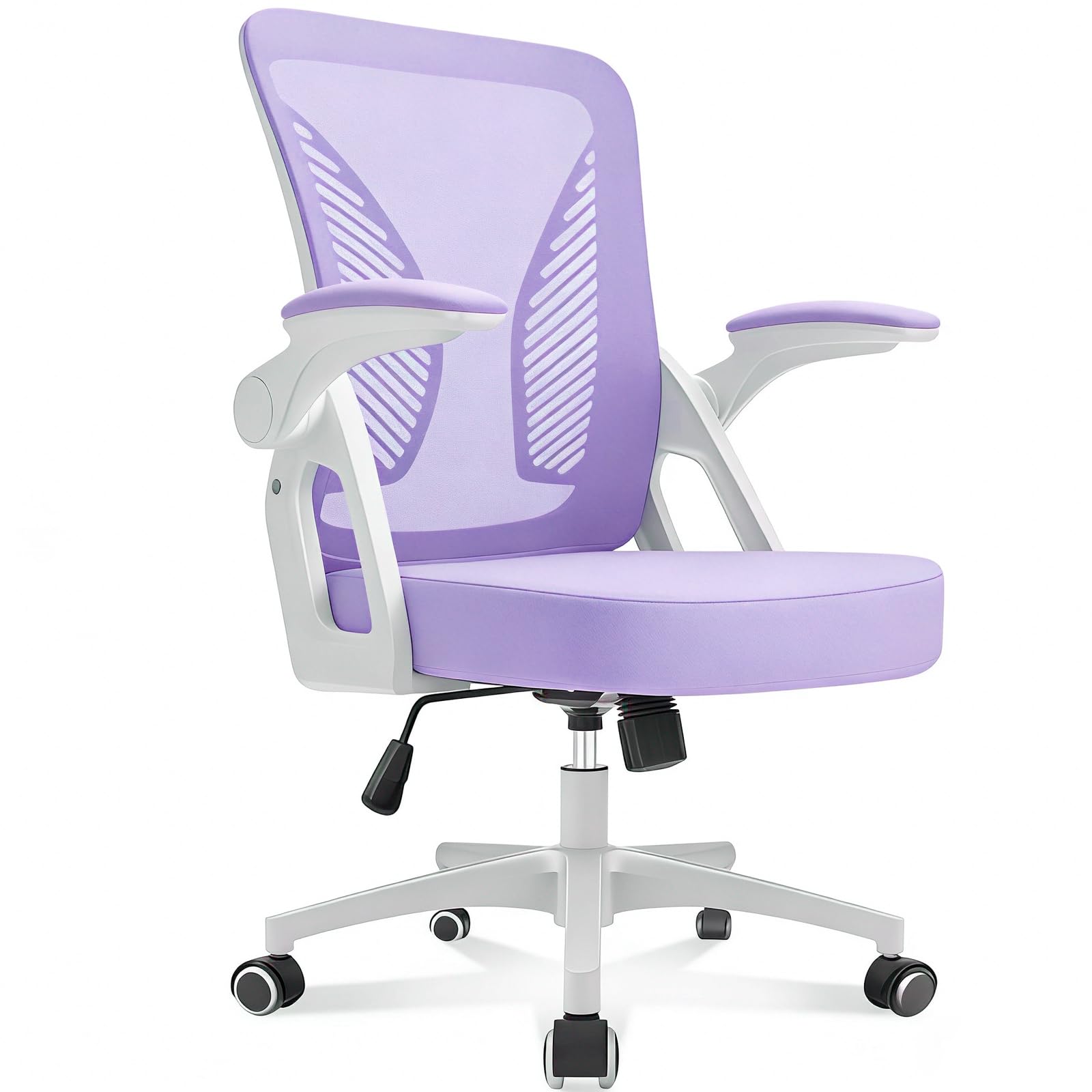 Durrafy Ergonomic Office Chair, Desk Chair with 90° Flip-up Armrests, Lumbar Support & Height Adjustable, Breathable Swivel Computer Chair with Tilt Function, Mid-Back Mesh Chair (Purple)