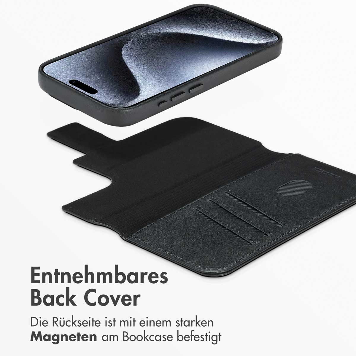 ACCEZZ 2 in 1 Handyhülle iPhone 15 Pro Hülle Abnehmbare magnetische mit Mit Handschlaufe, Kabelloses Laden, Kartenfach Schutzhülle Kompatibel für iPhone 15 Pro Schwarz