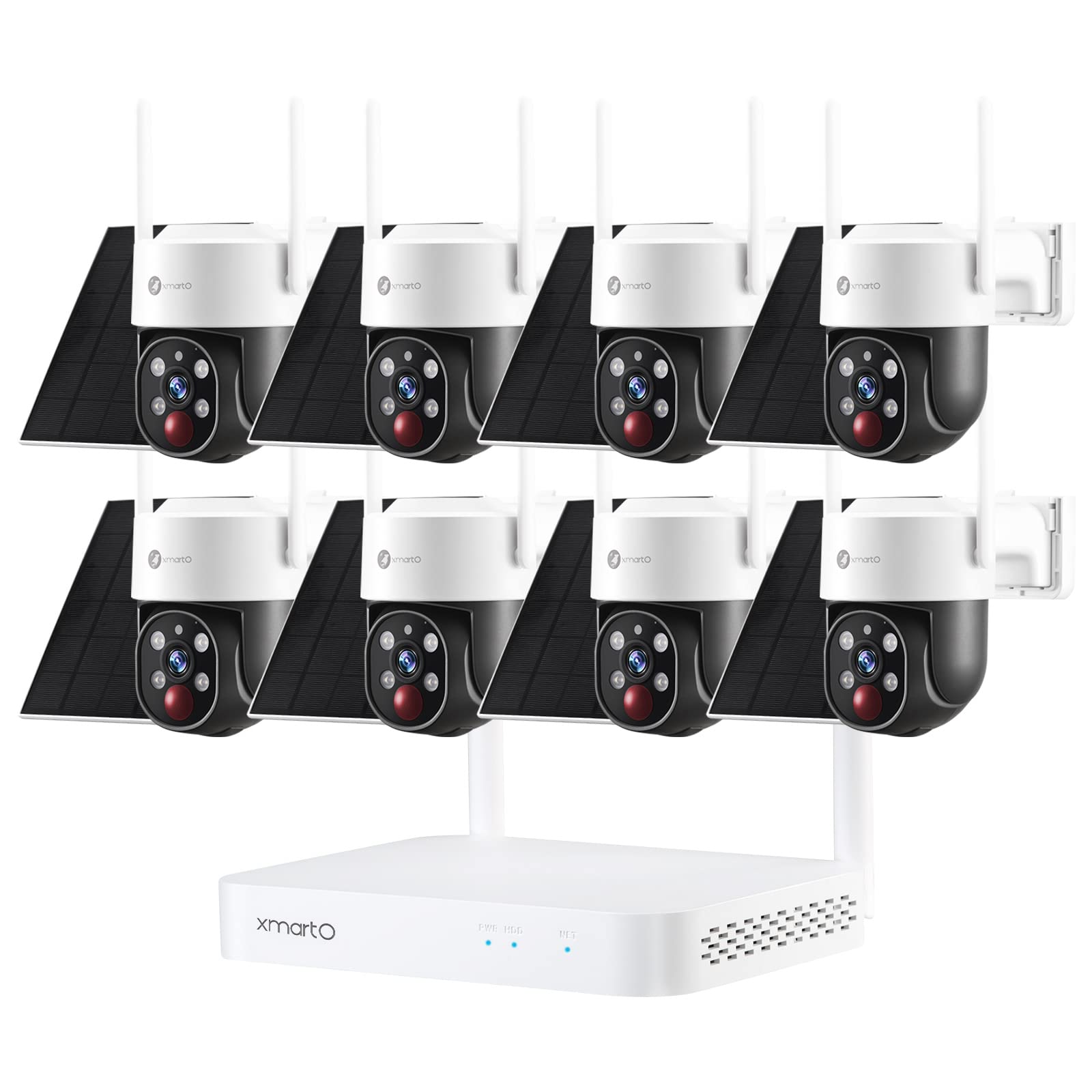 XMARTO 100% Wire-Free Solar PTZ Home Security Camera System Wireless, 8-Set 2K 4MP QHD CCTV Camera Kit with 4K 10CH Expandable WiFi NVR and Past 90-Day Video Storage, All-Weather Solar Charge
