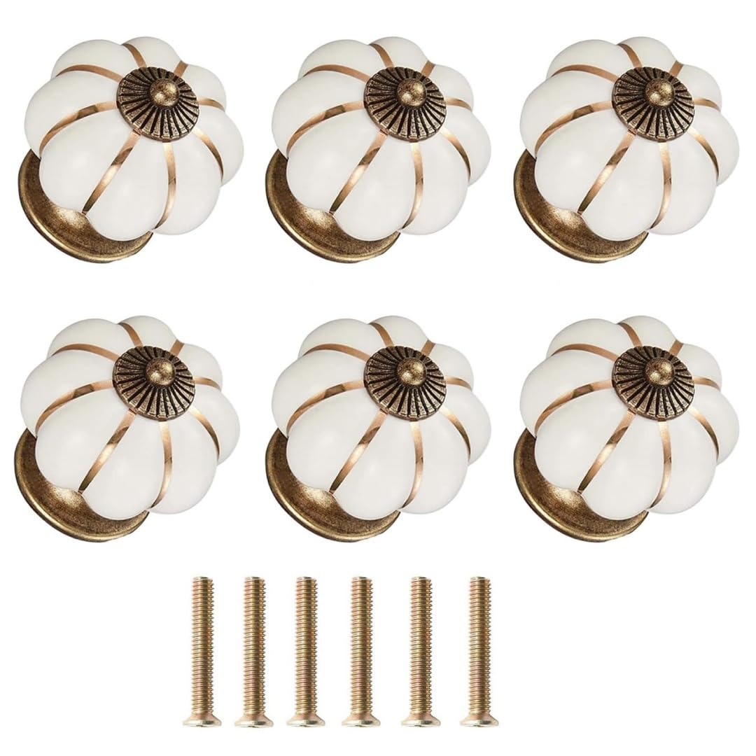 Lymywujin White 6Pcs Pumpkin Ceramic Knobs, Drawer Pull Handle