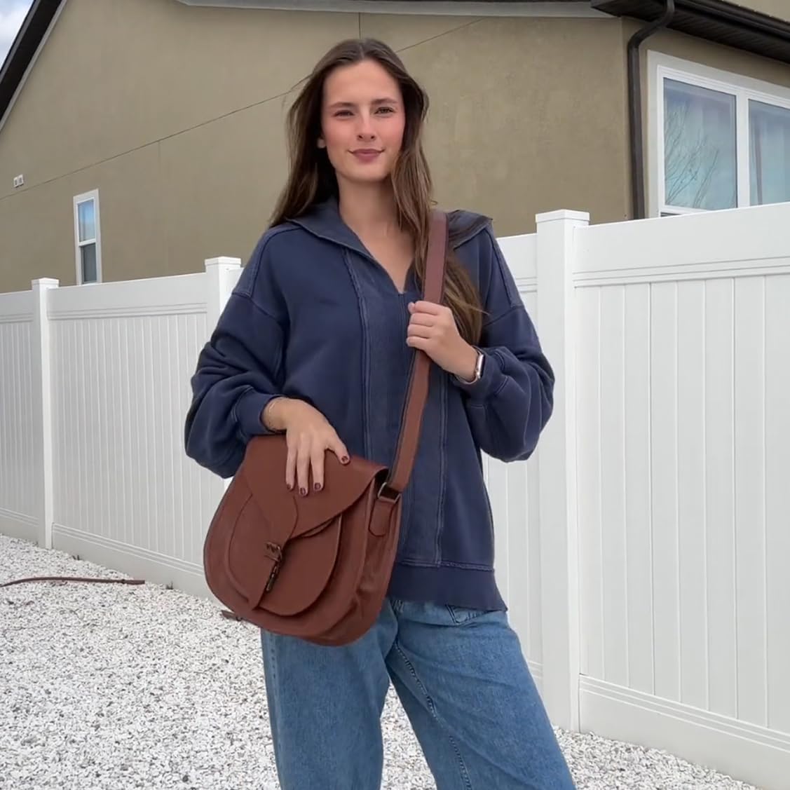 RUSTIC TOWN Leather Crossbody Satchel Bag Vintage Purses Handbags for Women - Image 3