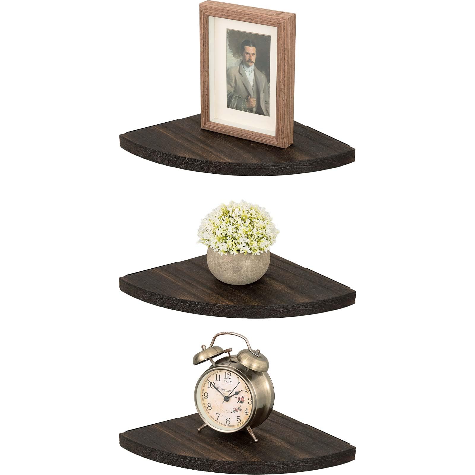 Photo 1 of Rustic Corner Floating Shelves Wall Mounted. Wooden Floating Corner Shelves for Living Room, Bathroom, Bedroom (3-Pack,Brown) Walnut 10 inch