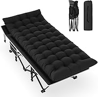 Slendor Folding Camping Cot for Adults - 500lbs Capacity, Portable with Carry Bag, 1200D Oxford Fabric, Heavy-Duty Camp Bed for Hiking & Guests, Black