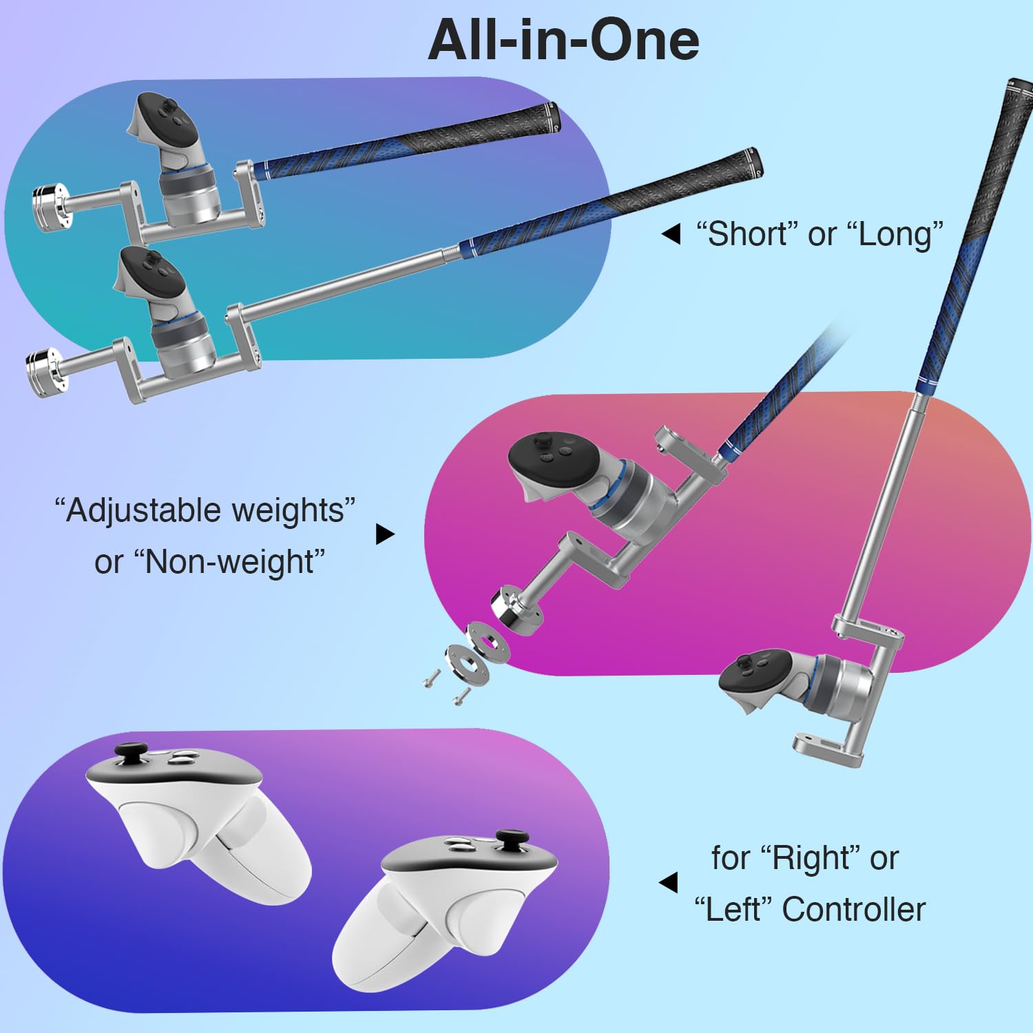 YEZRO VR Golf Club Attachment for Meta Quest 3s/3/2 and Pro(2025 Newest) - 27” & 19” Dual Length Adjustable Weighted Golf Club Handle Accessory for Golf+ Realistic Weight & Balance (for Left & Right