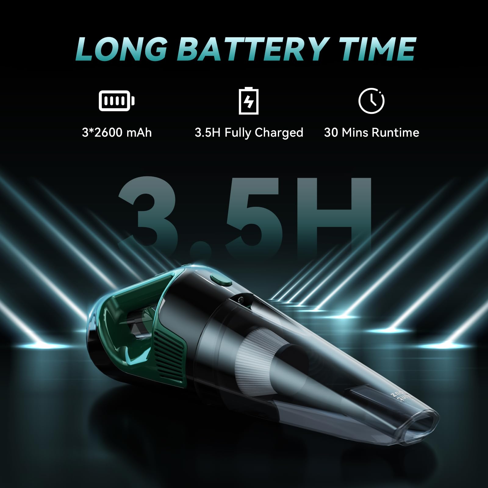 Minthouz Aspirateur A Main, Aspirateur De Table Puissant sans Fil 120 W, Charge Rapide, Autonomie De 30 Minutes, avec LumièRe LED, Convient pour La Maison, La Voiture, Le Bureau