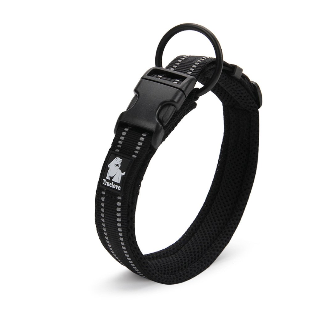 Creation Core Reflective Mesh Padded Dog Collar Adjustable Nylon Outdoor Adventure Pet Collar, Black L