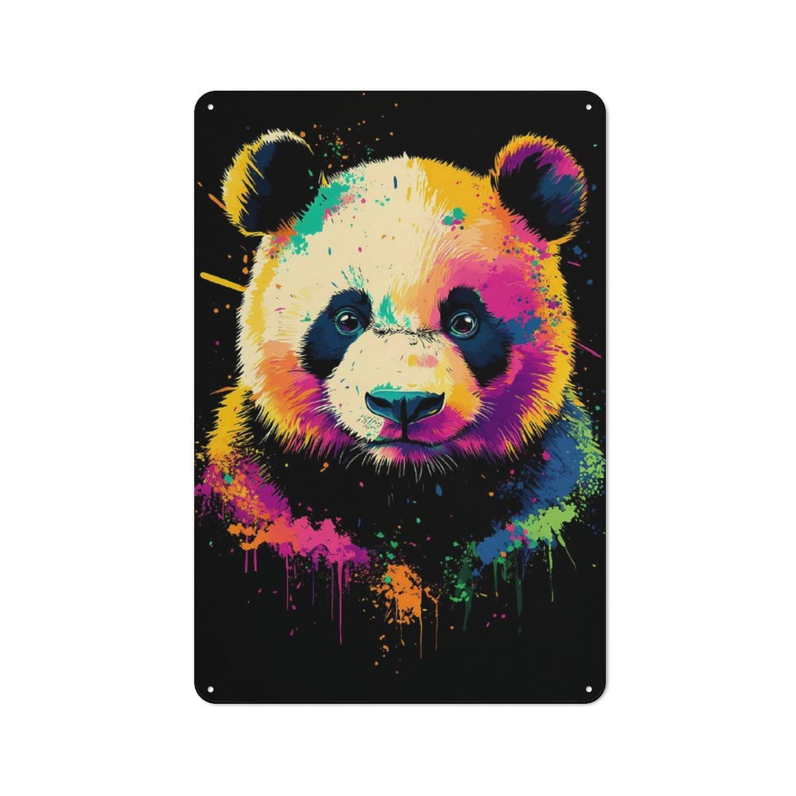 Junmoney Colorful Panda Portrait Rustic Country Metal Sign 30X20cm, Cottage Wall Art For Dining Room, Cafe, Entryway Or Family Room