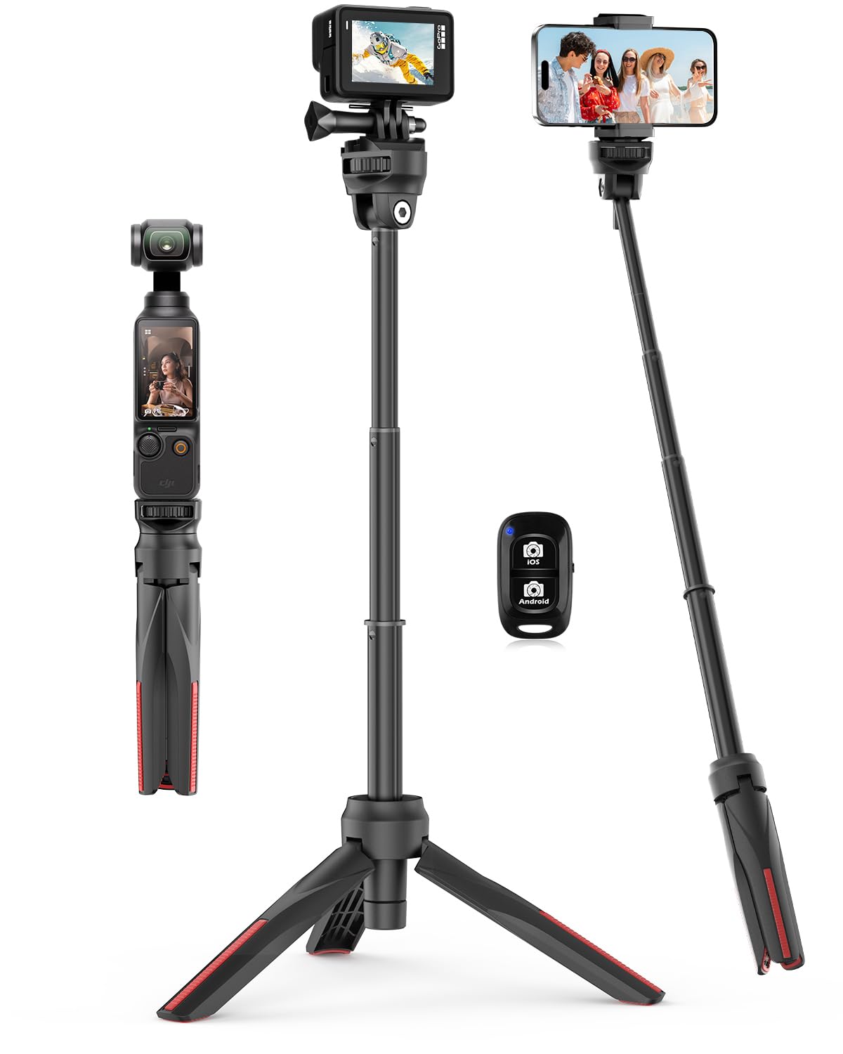 Aureday Mini statyw 46 cm do kamery sportowej, z 4-częściowym drążkiem przedłużającym i głowicą kulową 360° – mały, przenośny, podróżny stojak na vlog do DLSR, kompaktowych kamer