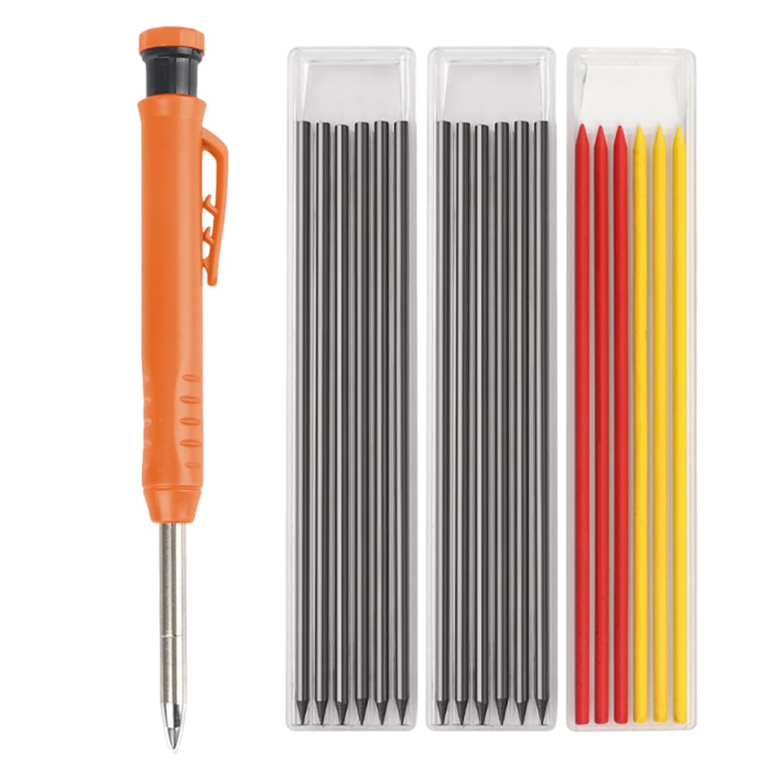 1 Unidades de Lápiz de Carpintero Profesional, Marcador para Madera con 16 Minas de Repuesto 2.8mm, Kit Completo para Trazado y Construcción de Precisión en Carpintería y Bricolaje