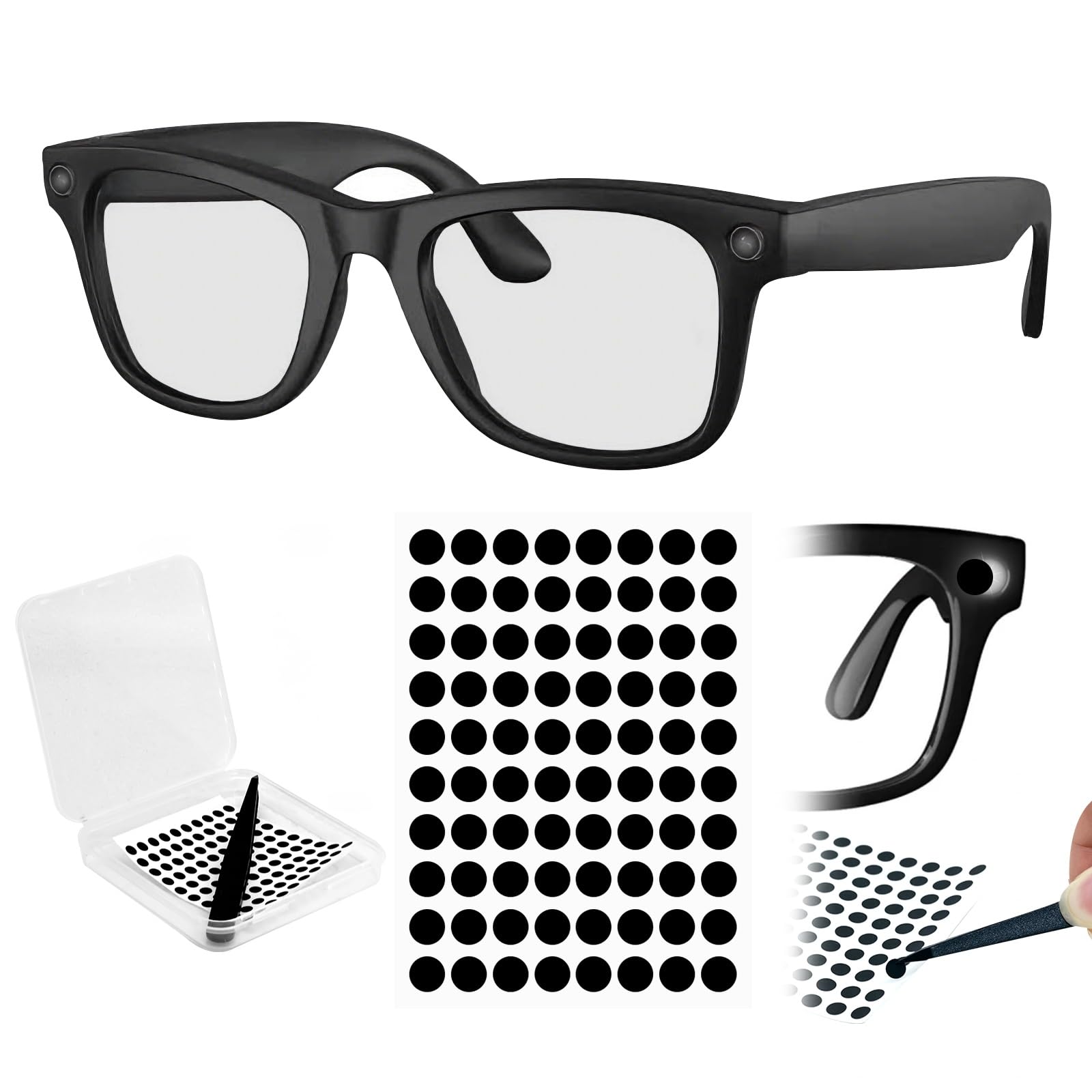 Photo 1 of 100PCS LED Light Diffusion Stickers Compatible with Ray-Ban Meta Wayfarer/Skyler/Headliner/RayNeo V3, Includes Case & Tweezer, Soft Light Cover for LED Indicators